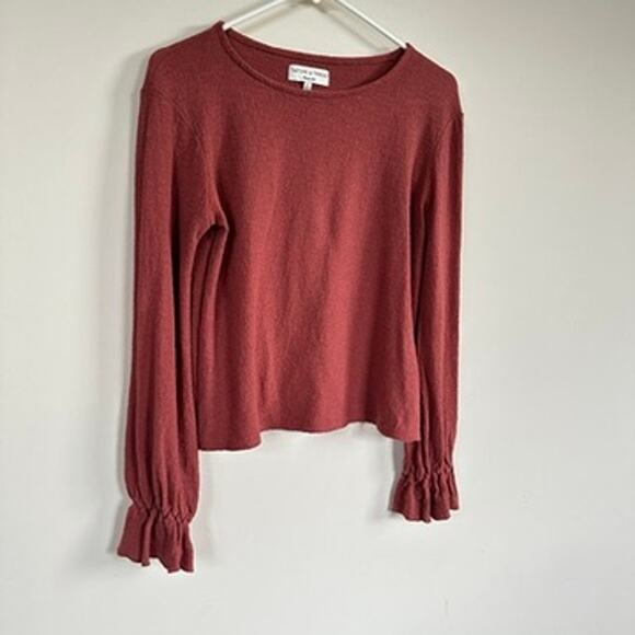 Texture & Thread Madewell Ruffle Ruffle-Cuff Top Boat Neck Long Sleeve SMALL - Picture 5 of 12